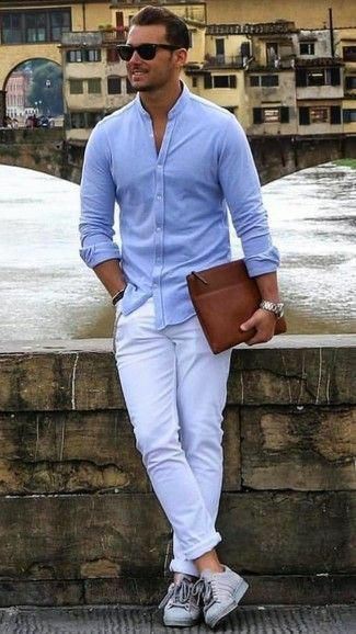 man-in-blue-shirt-and-white-pants-with-glasses-casual-fashion-wear-combination
